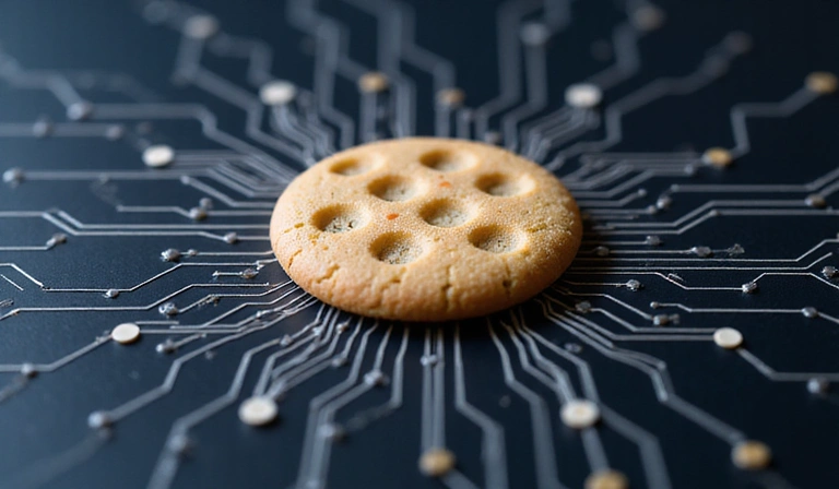 Ilustración de una galleta digital representando una cookie en un entorno web